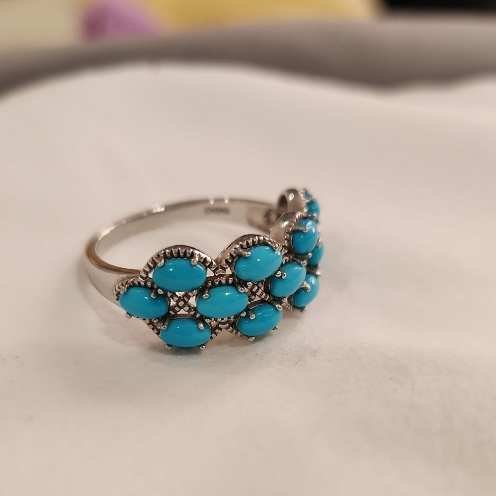 QVC Geniune Sleeping Beauty Turquoise & .925 Sterling Silver Ring - Picture 3 of 5